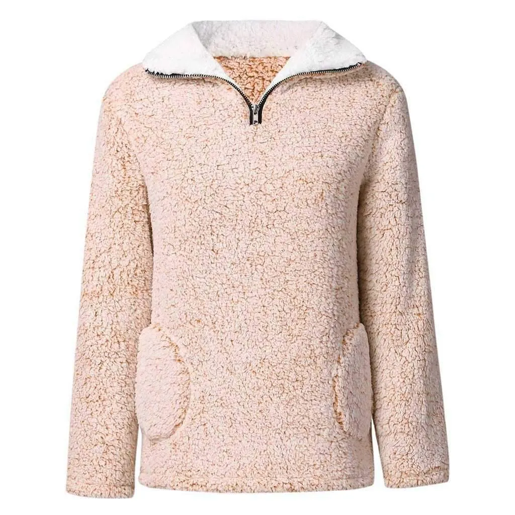 Quarter Sherpa Fleece Polo Teddy Bear Better Sweater Pullover