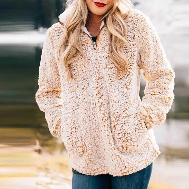 Quarter Sherpa Fleece Polo Teddy Bear Better Sweater Pullover