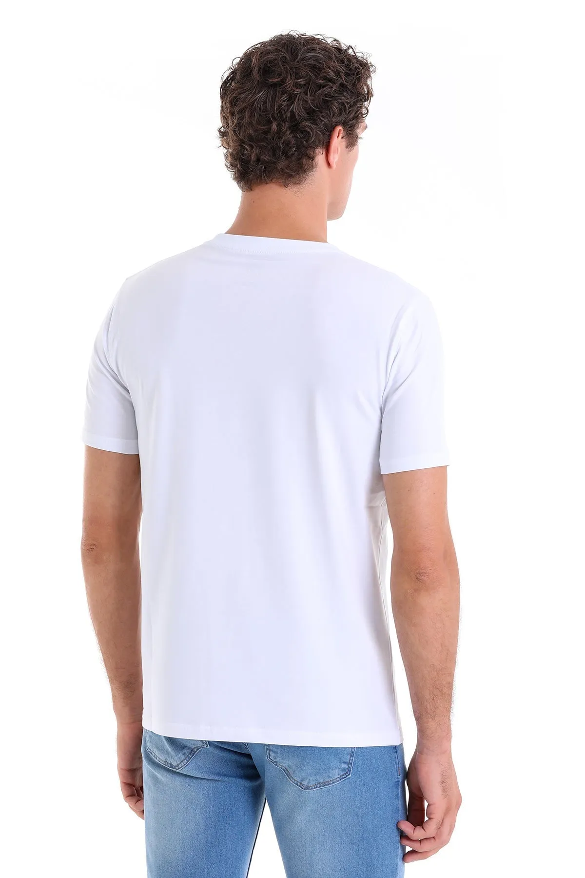 Regular Fit Cotton Blend White Crewneck T-Shirt