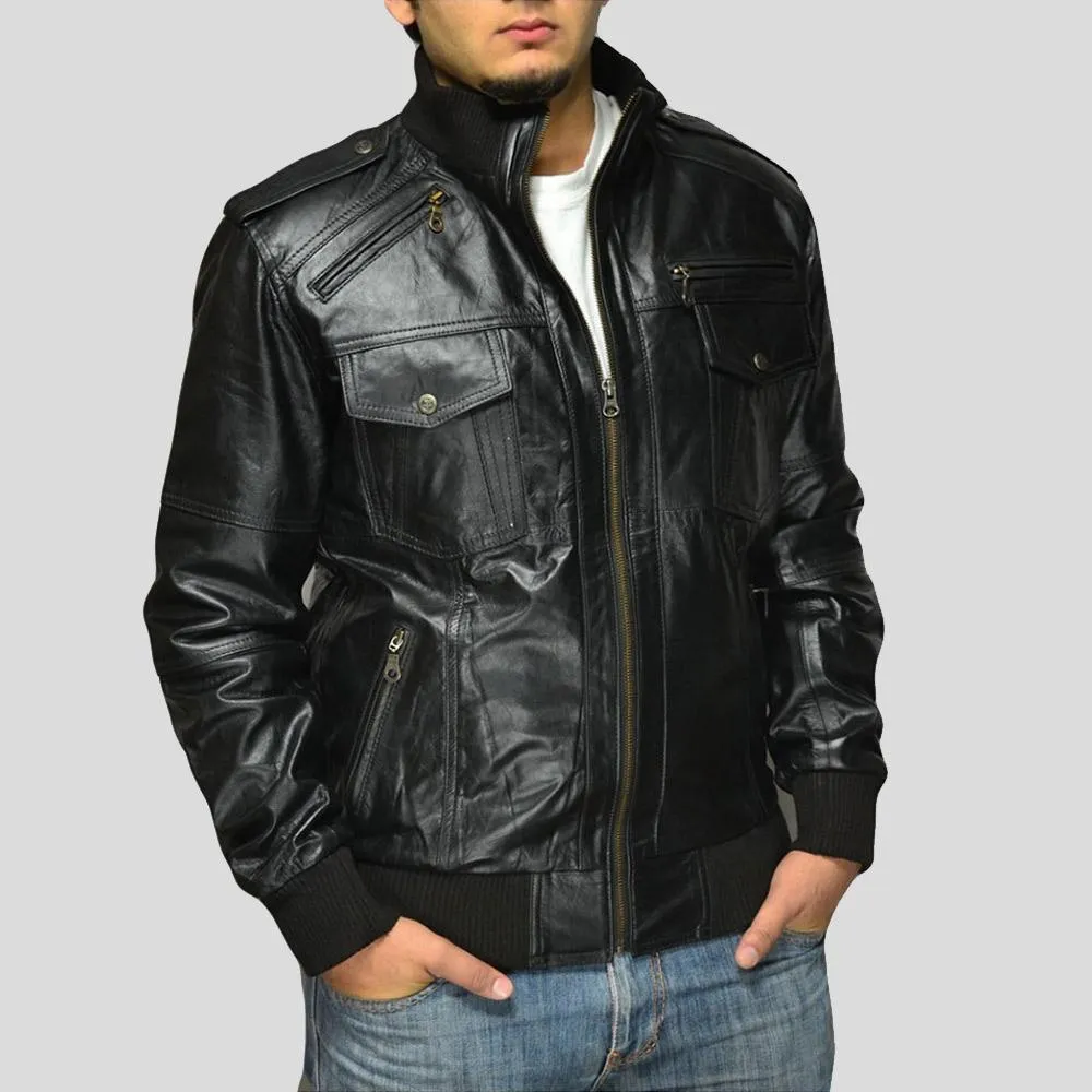 Sang Black Bomber Leather Jacket