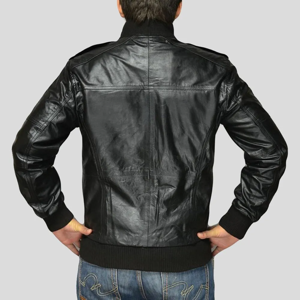 Sang Black Bomber Leather Jacket