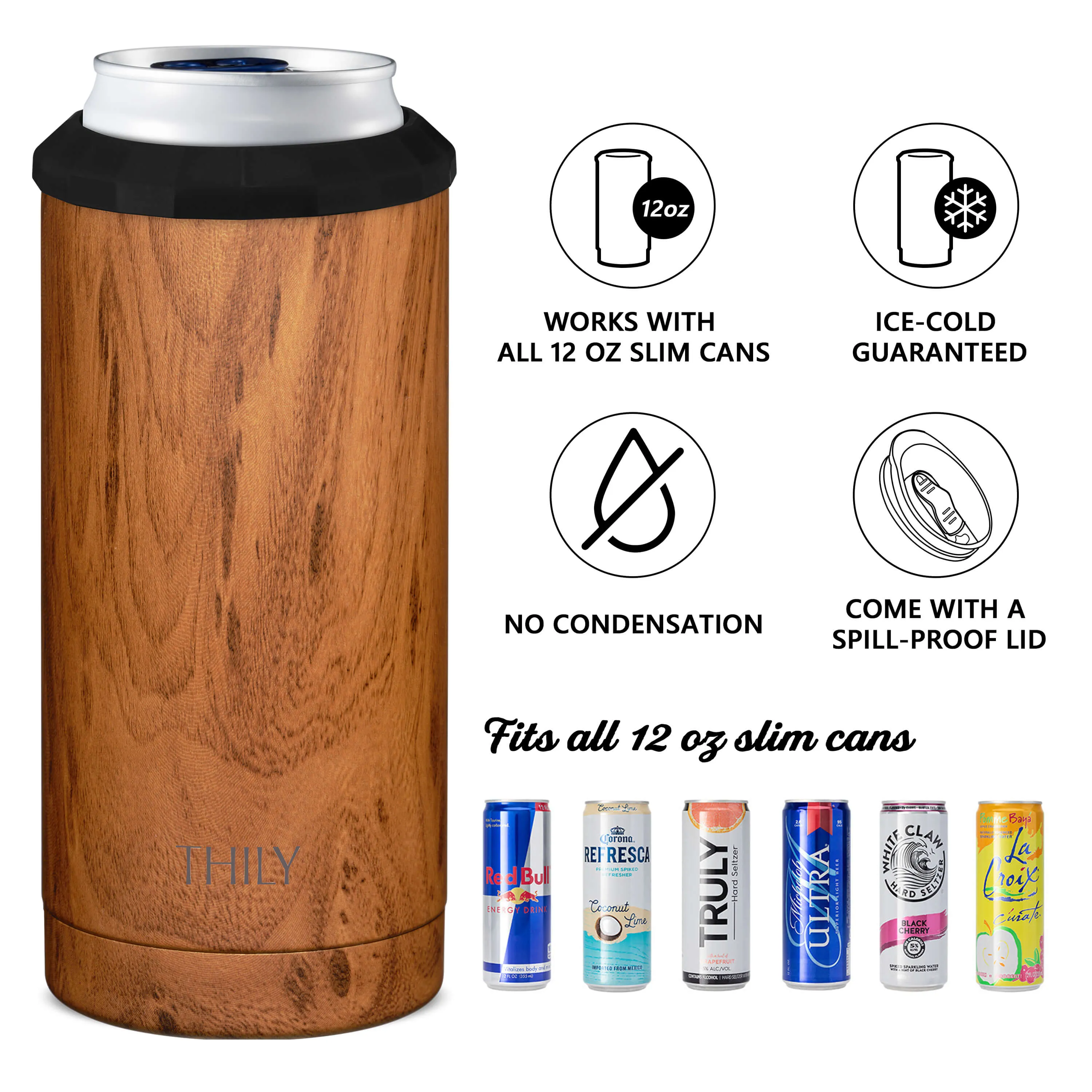 Skinny Can Cooler for Slim Beer & Hard Seltzer - 2 Pack(Wood   Watercolor Flower)