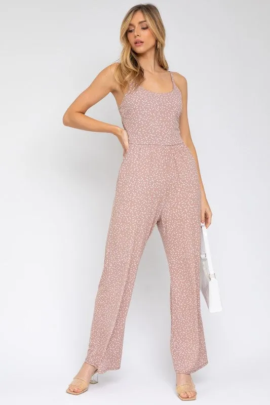 Sleeveless Scoop Neck Taupe Wide Leg Jumpsuit