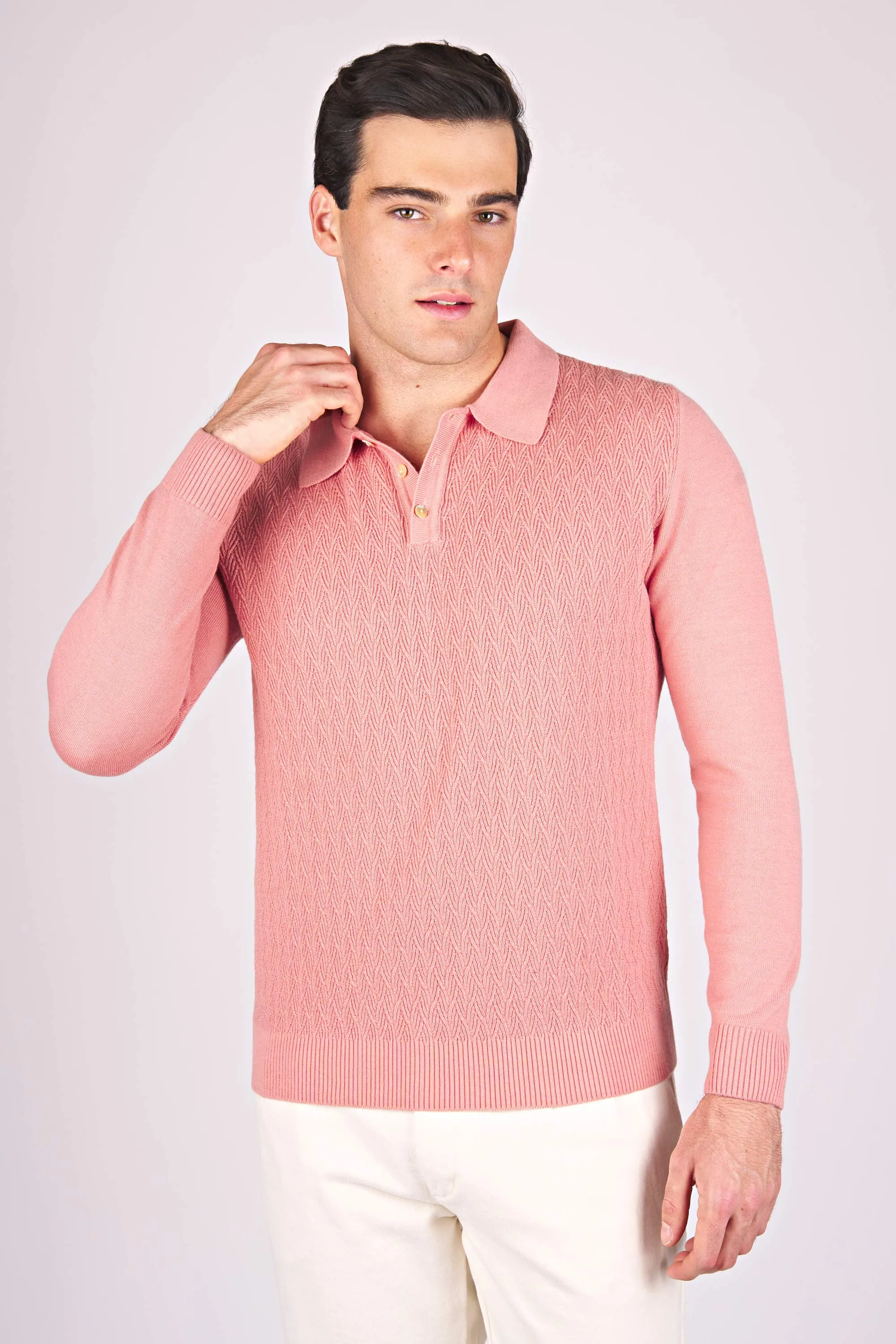Textured Wool Polo Sweater