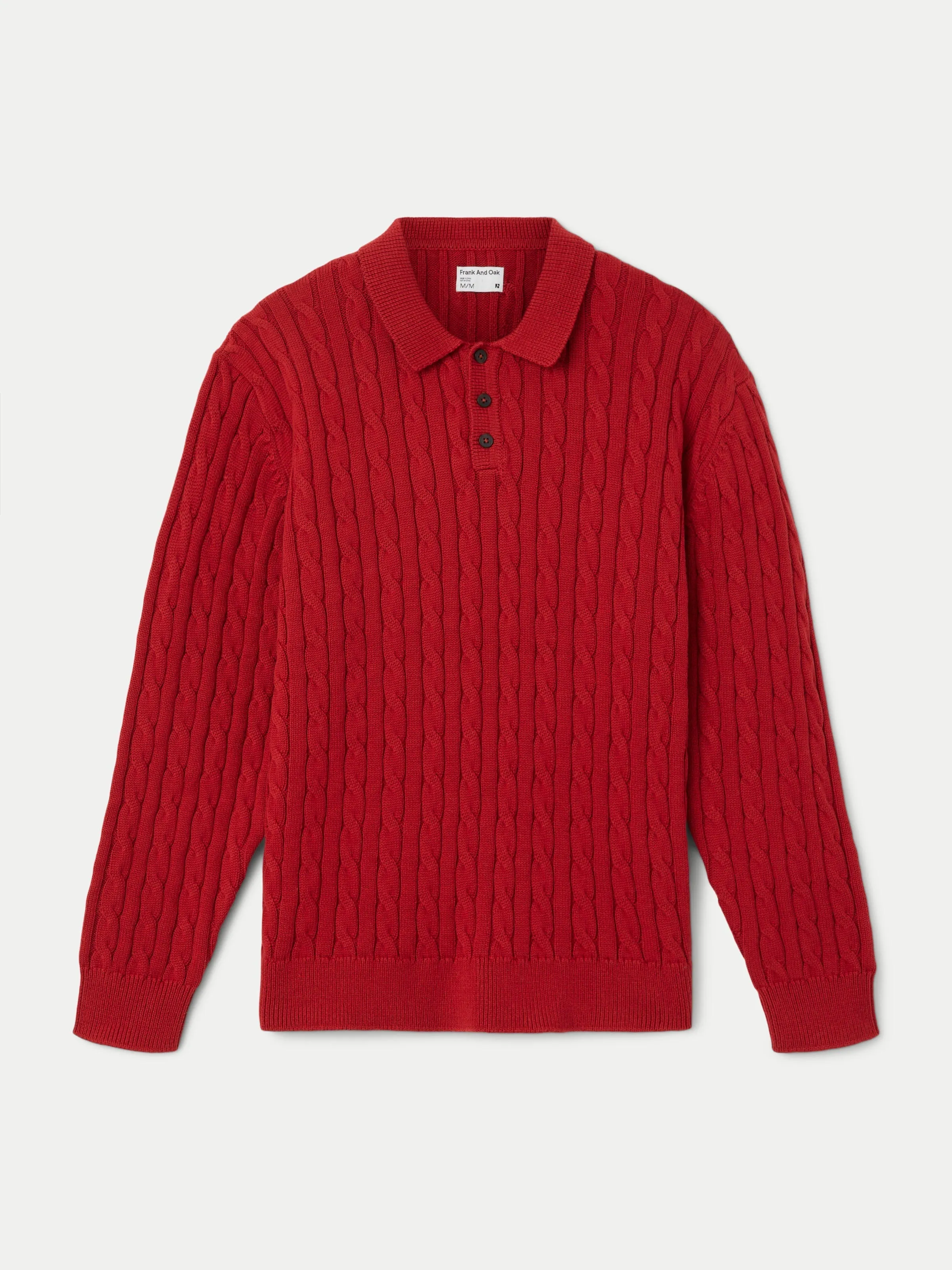 The Cable Knit Polo Sweater in Red