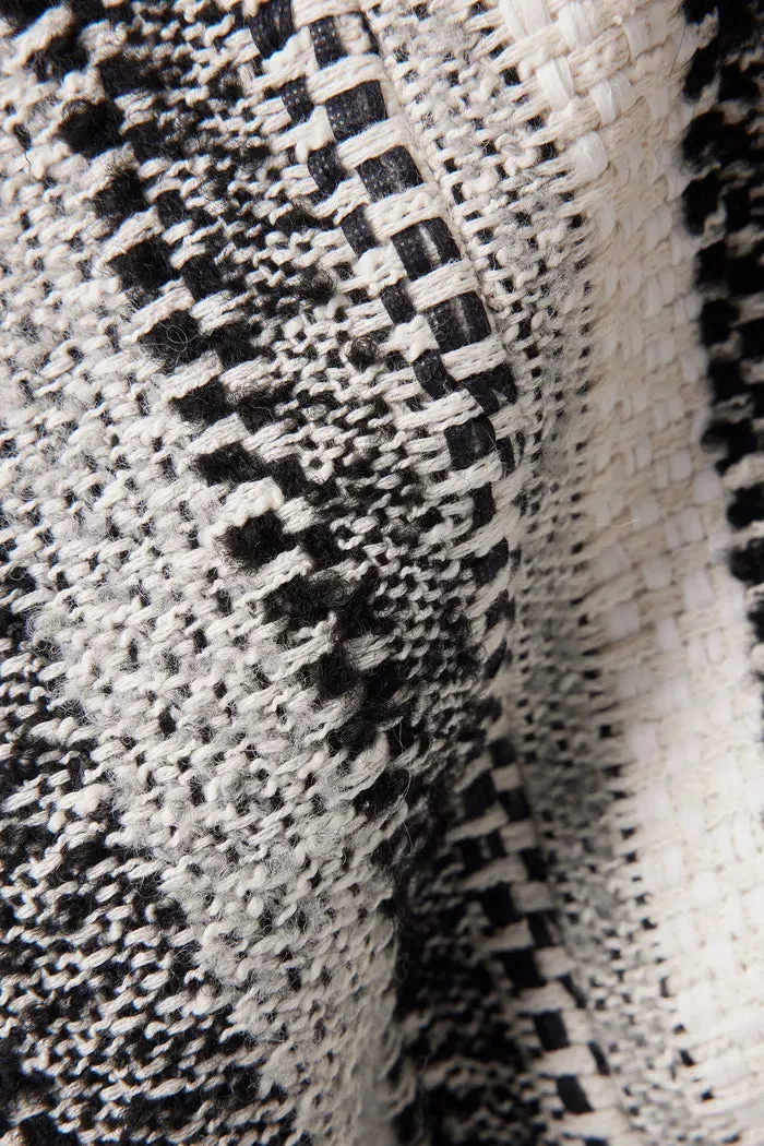 Zhupan Leather-Trimmed Short Coat in Italian Striped Jacquard Tweed